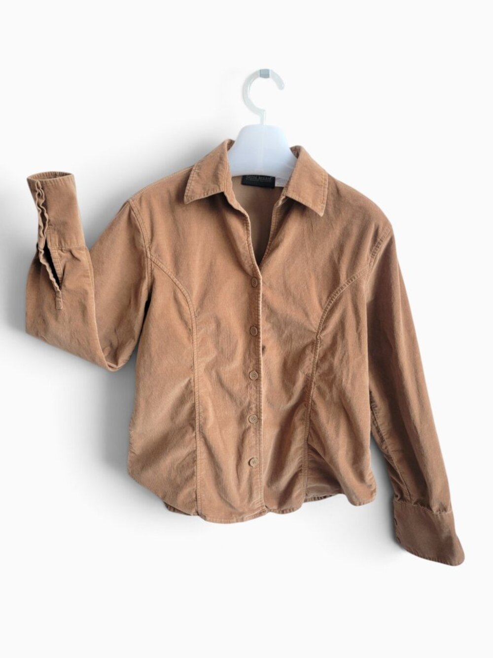 Vintage Harve Benard Corduroy Shirt M Camel Tan Y2K Fitted Button Front 90s